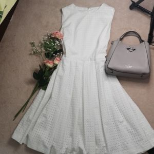 CK Sleeveless Pleated Eyelet Tea Dress